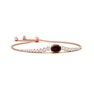 10x8mm A Oval Garnet Bolo Bracelet with Bezel Diamonds in Rose Gold