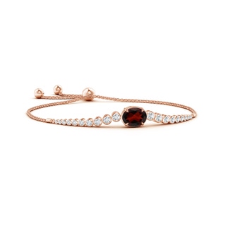 10x8mm AA Oval Garnet Bolo Bracelet with Bezel Diamonds in Rose Gold