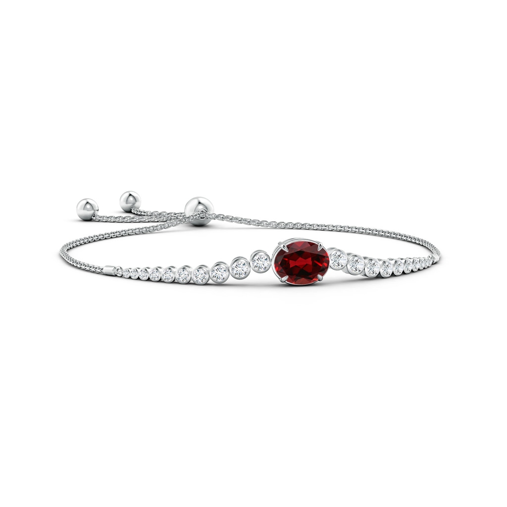 10x8mm AAAA Oval Garnet Bolo Bracelet with Bezel Diamonds in White Gold