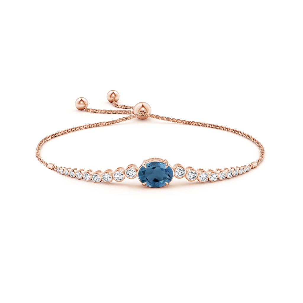 10x8mm A Oval London Blue Topaz Bolo Bracelet with Bezel Diamonds in Rose Gold Side-1