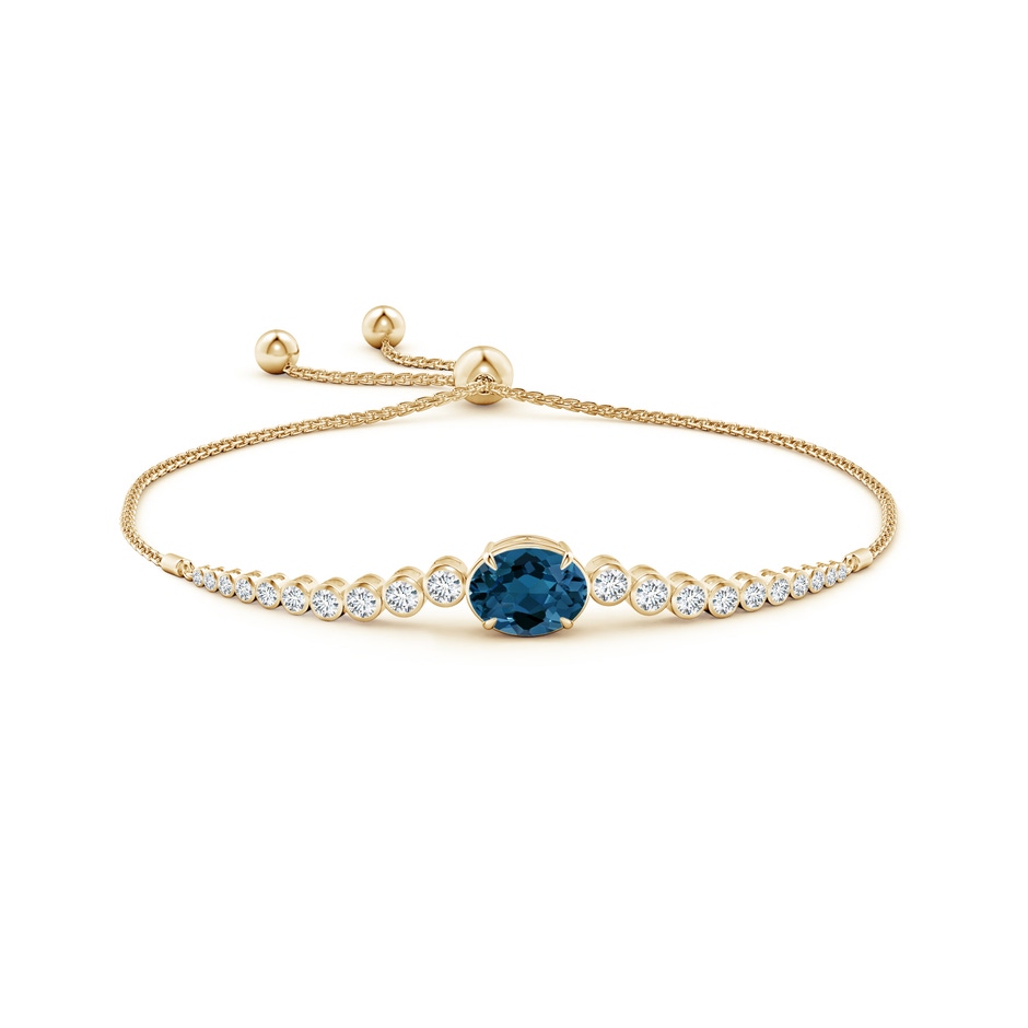 10x8mm AAA Oval London Blue Topaz Bolo Bracelet with Bezel Diamonds in Yellow Gold side-1