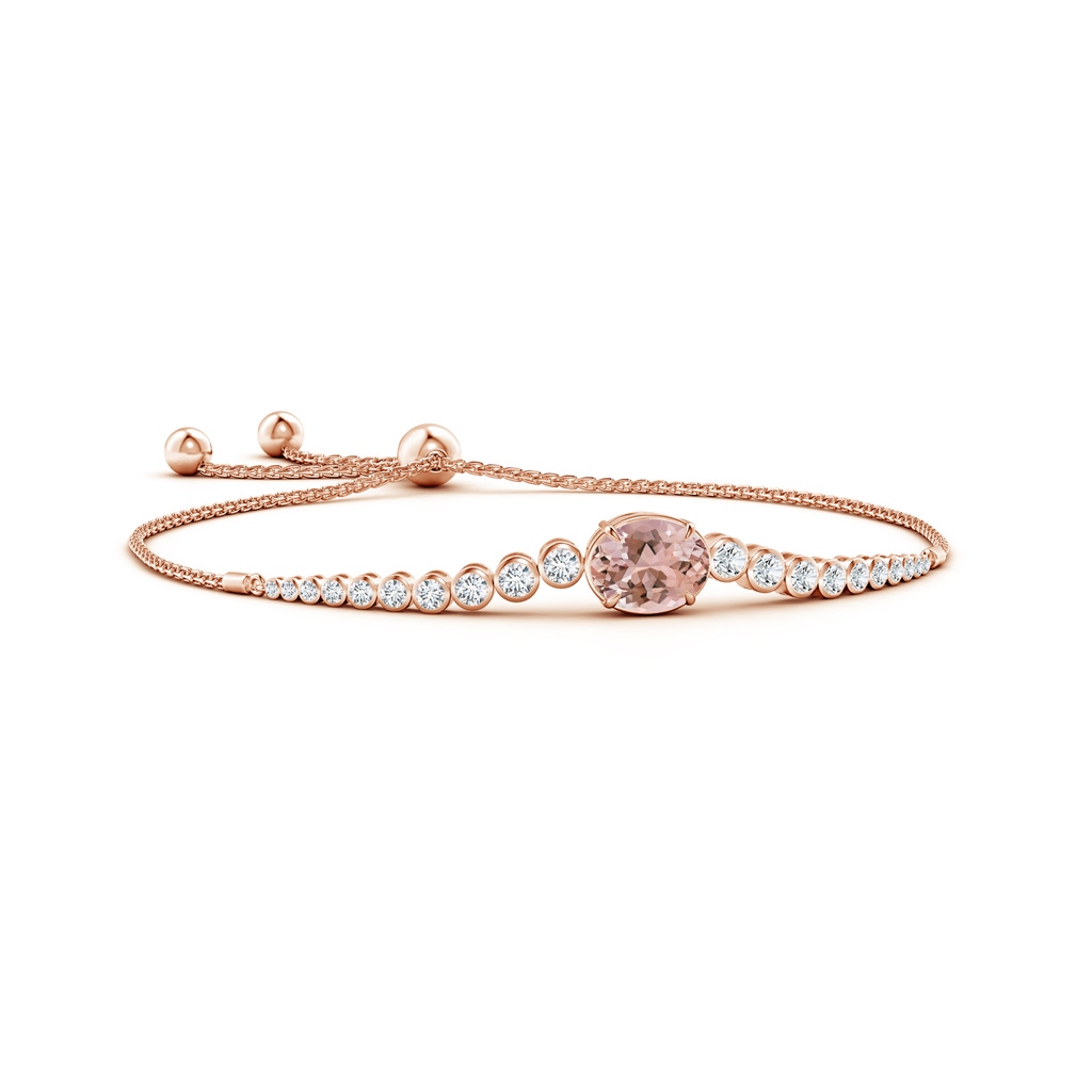 10x8mm AAAA Oval Morganite Bolo Bracelet with Bezel Diamonds in Rose Gold