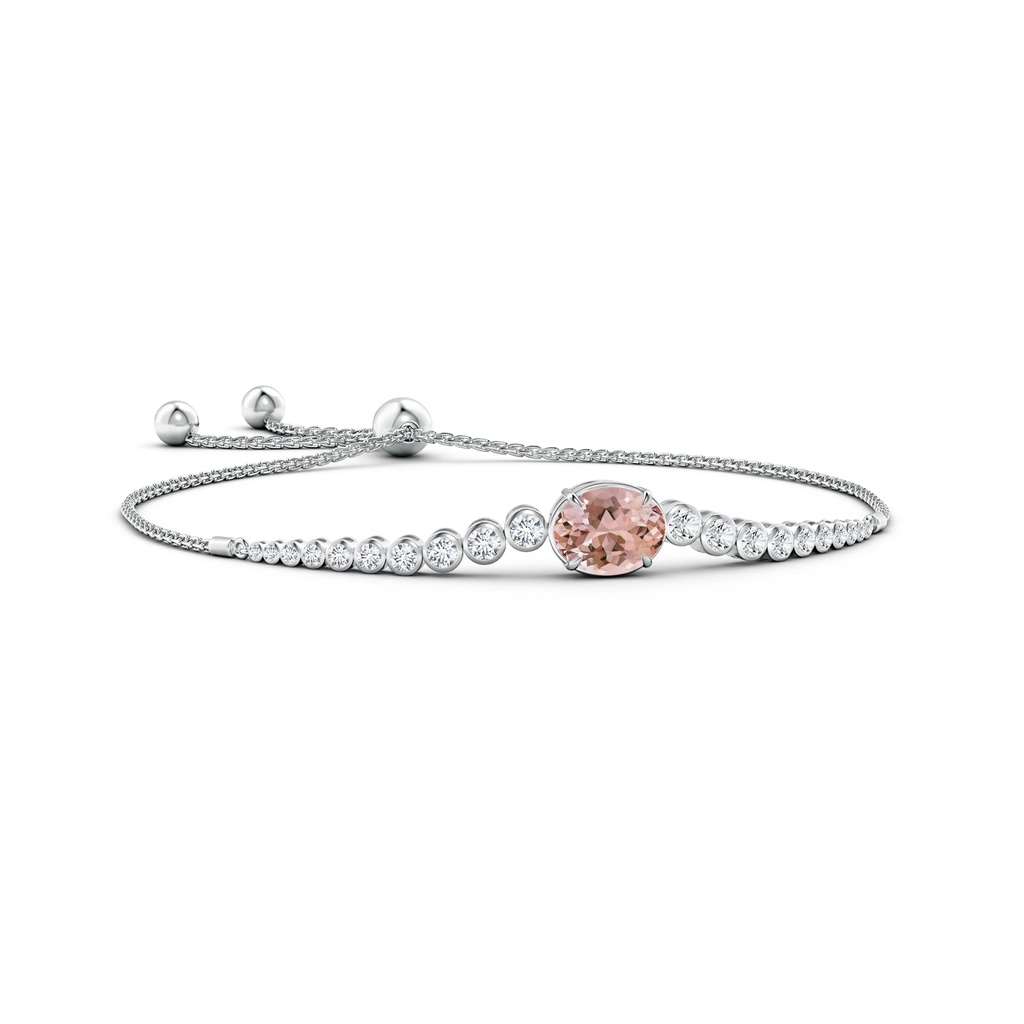 10x8mm AAAA Oval Morganite Bolo Bracelet with Bezel Diamonds in White Gold