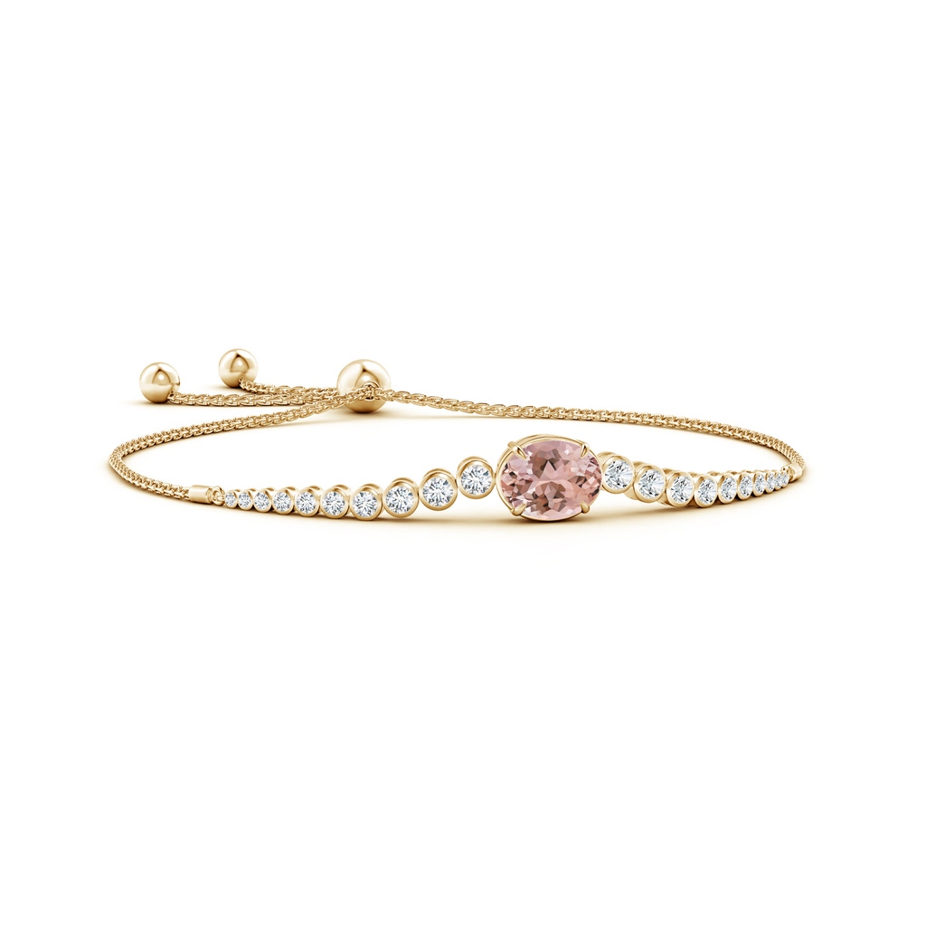 10x8mm AAAA Oval Morganite Bolo Bracelet with Bezel Diamonds in Yellow Gold