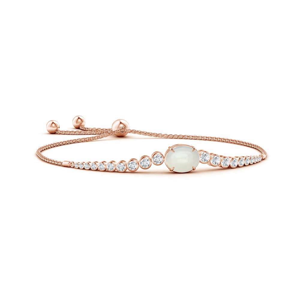 10x8mm AAAA Oval Moonstone Bolo Bracelet with Bezel Diamonds in Rose Gold