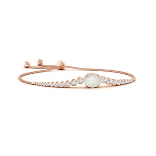 10x8mm AAAA Oval Moonstone Bolo Bracelet with Bezel Diamonds in Rose Gold