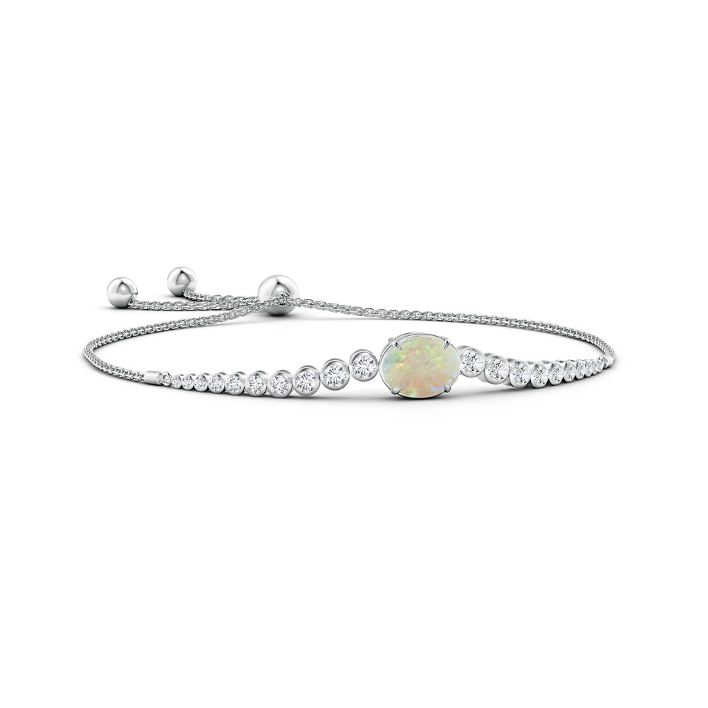 10x8mm AAA Oval Opal Bolo Bracelet with Bezel Diamonds in White Gold