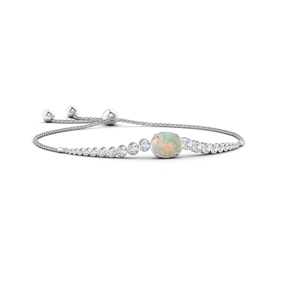 10x8mm AAAA Oval Opal Bolo Bracelet with Bezel Diamonds in White Gold 