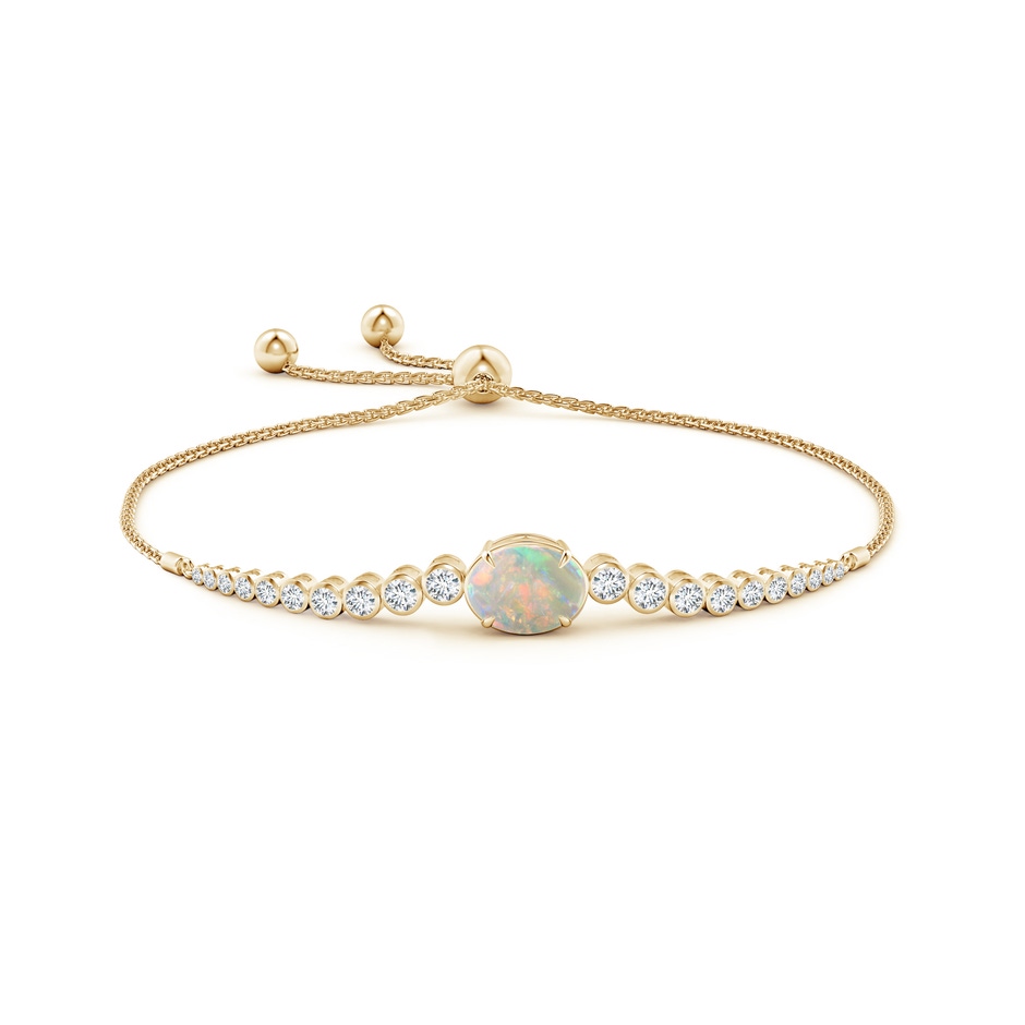 10x8mm AAAA Oval Opal Bolo Bracelet with Bezel Diamonds in Yellow Gold side-1