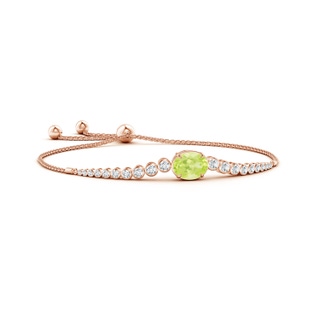 10x8mm A Oval Peridot Bolo Bracelet with Bezel Diamonds in Rose Gold