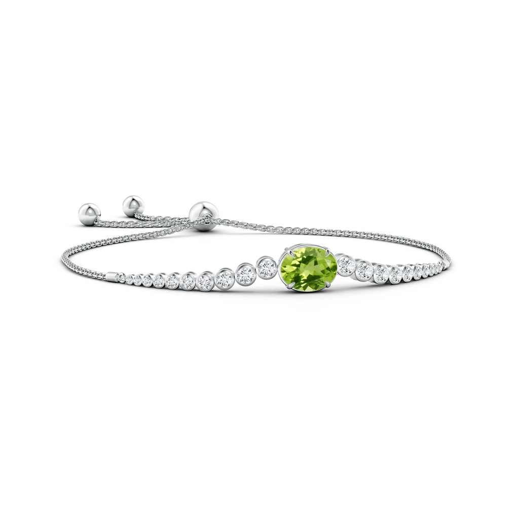 10x8mm AAA Oval Peridot Bolo Bracelet with Bezel Diamonds in White Gold