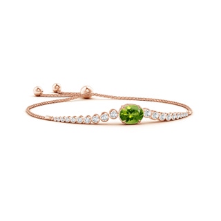 10x8mm AAAA Oval Peridot Bolo Bracelet with Bezel Diamonds in Rose Gold