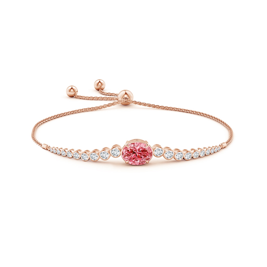 7x5mm AAAA Oval Fancy Intense Pink Diamond Bolo Bracelet with Bezel Accents in Rose Gold - side 199