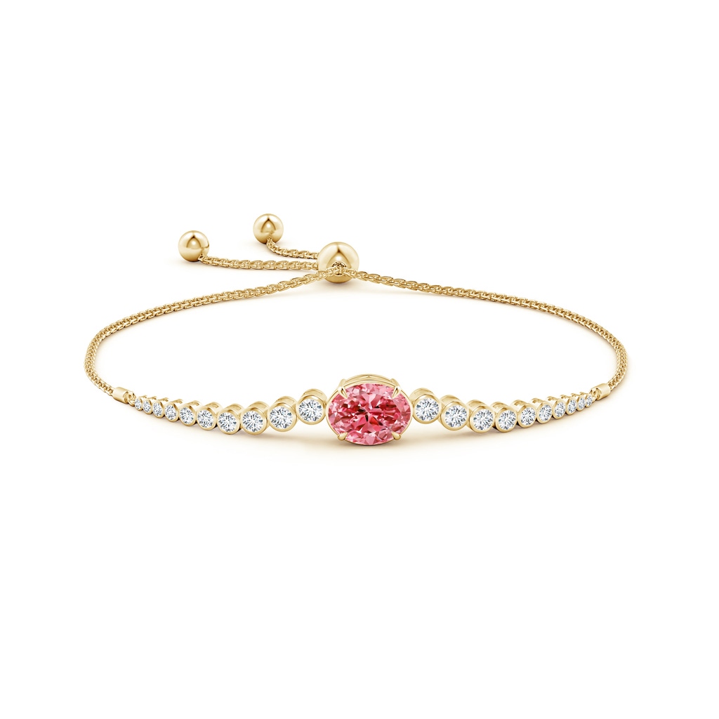 7x5mm AAAA Oval Fancy Intense Pink Diamond Bolo Bracelet with Bezel Accents in Yellow Gold - side 199