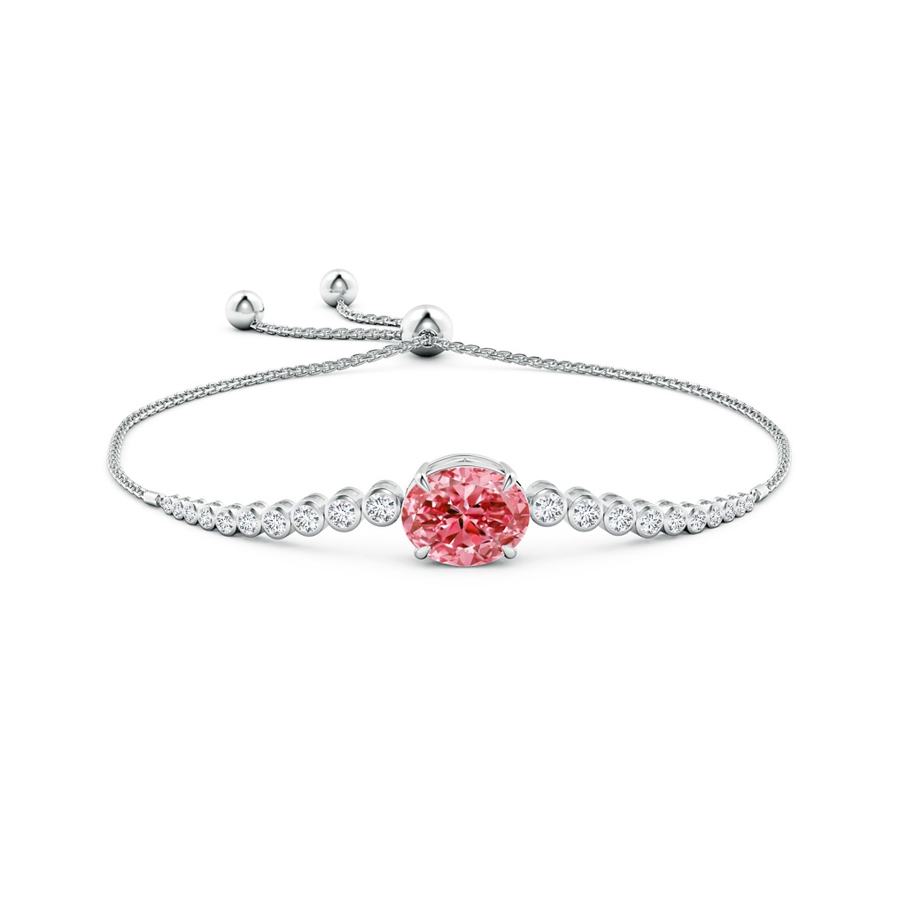 8x6mm AAAA Oval Fancy Intense Pink Diamond Bolo Bracelet with Bezel Accents in White Gold - side 199