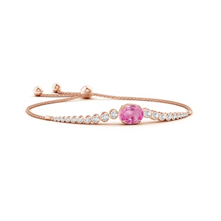10x8mm AA Oval Pink Sapphire Bolo Bracelet with Bezel Diamonds in Rose Gold