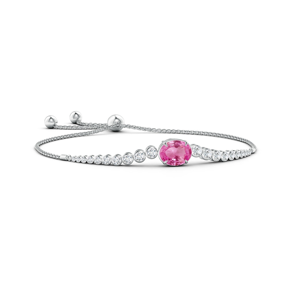 10x8mm AAA Oval Pink Sapphire Bolo Bracelet with Bezel Diamonds in White Gold