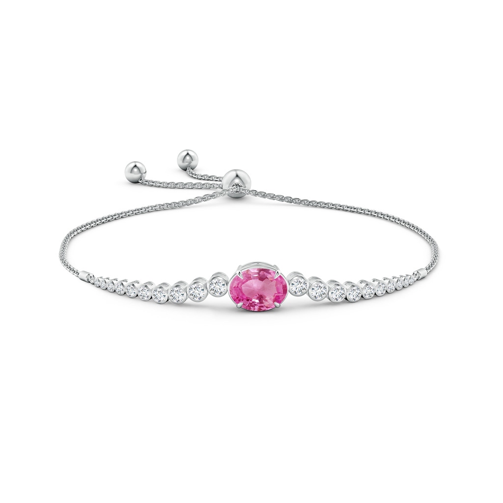 10x8mm AAA Oval Pink Sapphire Bolo Bracelet with Bezel Diamonds in White Gold Side-1