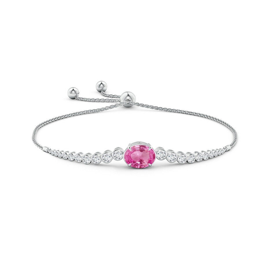 10x8mm AAA Oval Pink Sapphire Bolo Bracelet with Bezel Diamonds in White Gold side-1