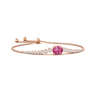 10x8mm AAAA Oval Pink Sapphire Bolo Bracelet with Bezel Diamonds in Rose Gold
