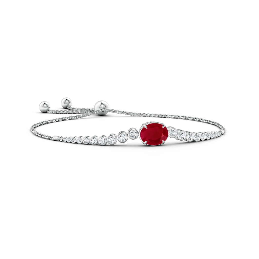 10x8mm AA Oval Ruby Bolo Bracelet with Bezel Diamonds in White Gold