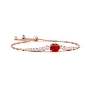 10x8mm AAA Oval Ruby Bolo Bracelet with Bezel Diamonds in Rose Gold