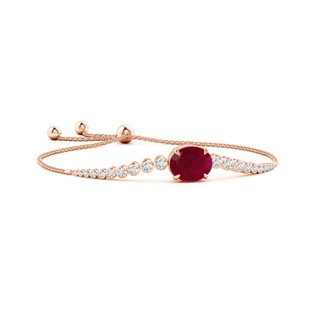 12x10mm A Oval Ruby Bolo Bracelet with Bezel Diamonds in Rose Gold