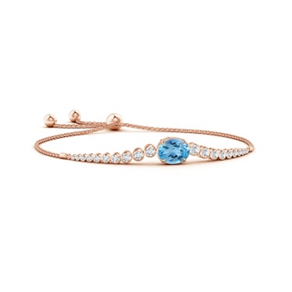 10x8mm AA Oval Swiss Blue Topaz Bolo Bracelet with Bezel Diamonds in Rose Gold