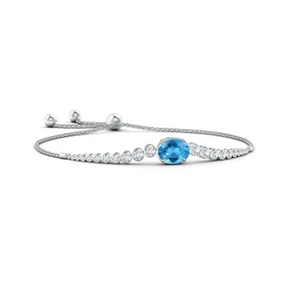 10x8mm AAA Oval Swiss Blue Topaz Bolo Bracelet with Bezel Diamonds in White Gold