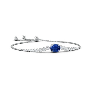 10x8mm AAA Oval Sapphire Bolo Bracelet with Bezel Diamonds in White Gold