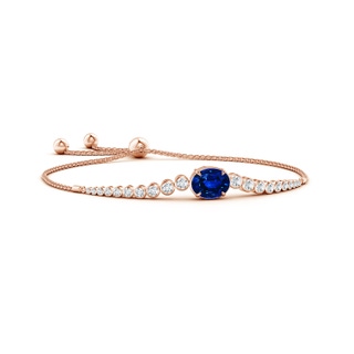 10x8mm Lab-Grown Oval Sapphire Bolo Bracelet with Bezel Diamonds in 9K Rose Gold