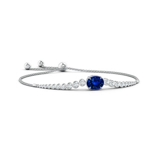 10x8mm AAAA Oval Sapphire Bolo Bracelet with Bezel Diamonds in White Gold