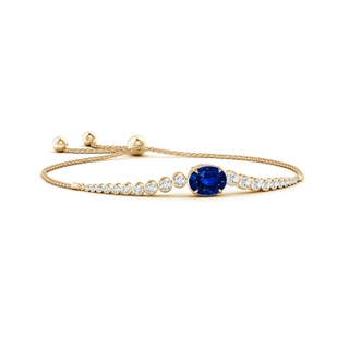 10x8mm Lab-Grown Oval Sapphire Bolo Bracelet with Bezel Diamonds in Yellow Gold