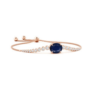 12x10mm A Oval Sapphire Bolo Bracelet with Bezel Diamonds in Rose Gold