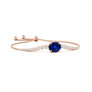 12x10mm Lab-Grown Oval Sapphire Bolo Bracelet with Bezel Diamonds in Rose Gold