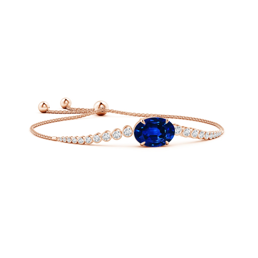 14x10mm AAAA Oval Sapphire Bolo Bracelet with Bezel Diamonds in Rose Gold