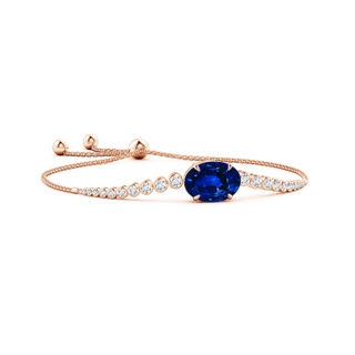 14x10mm Lab-Grown Oval Sapphire Bolo Bracelet with Bezel Diamonds in Rose Gold