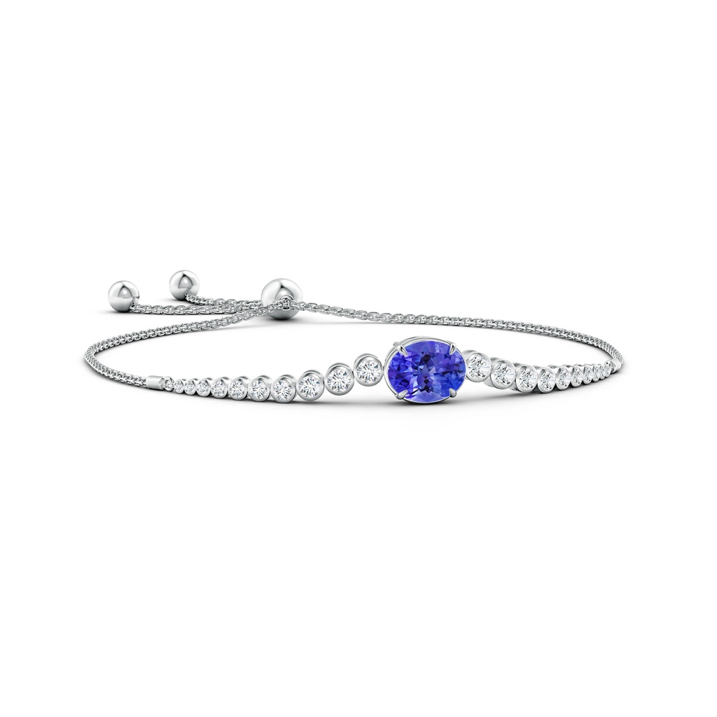 10x8mm AAA Oval Tanzanite Bolo Bracelet with Bezel Diamonds in White Gold