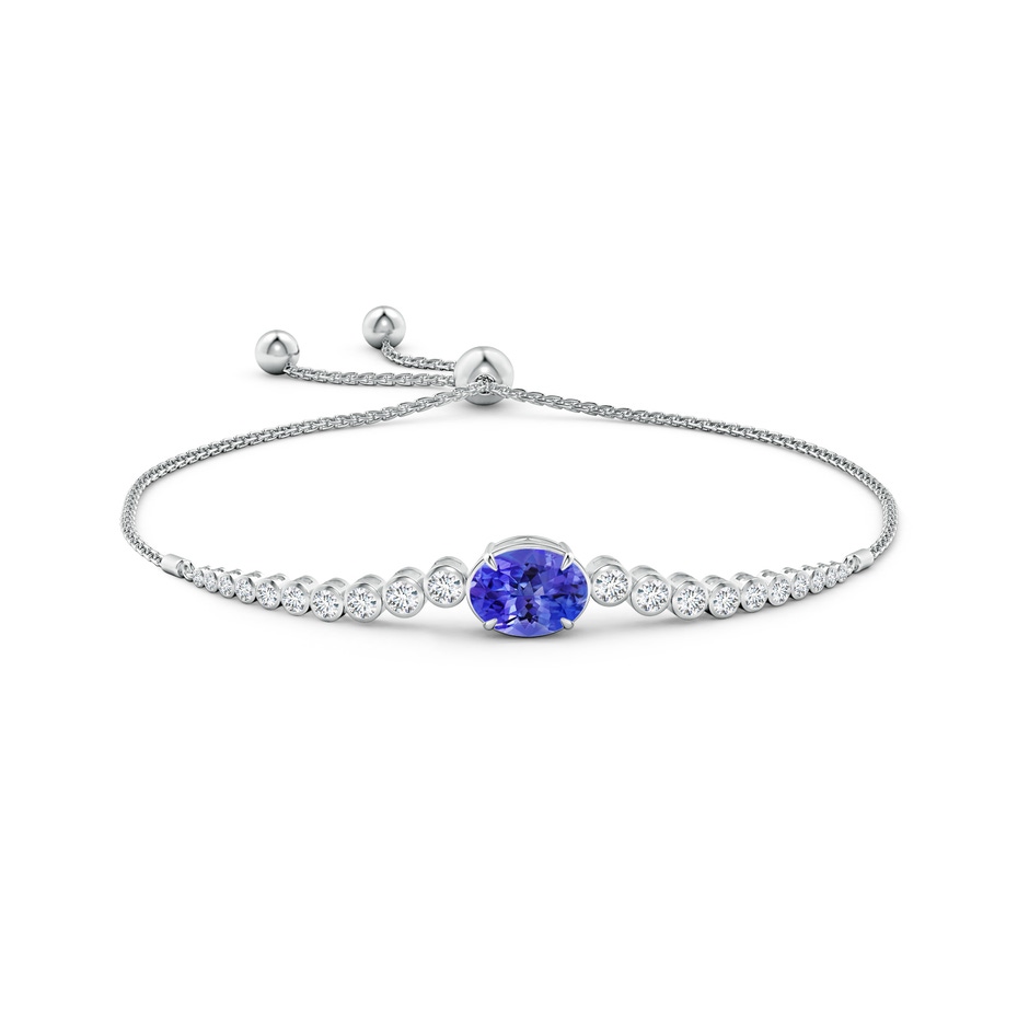 10x8mm AAA Oval Tanzanite Bolo Bracelet with Bezel Diamonds in White Gold side-1