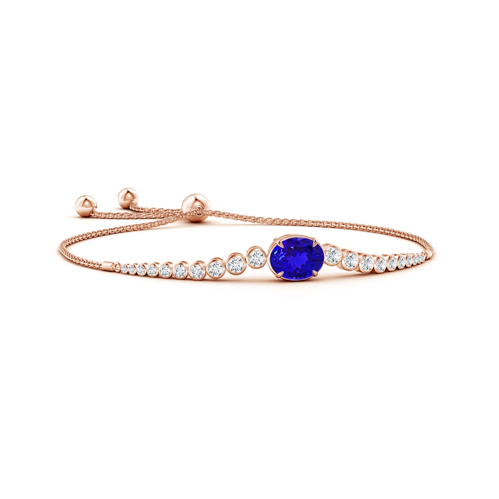 10x8mm AAAA Oval Tanzanite Bolo Bracelet with Bezel Diamonds in Rose Gold