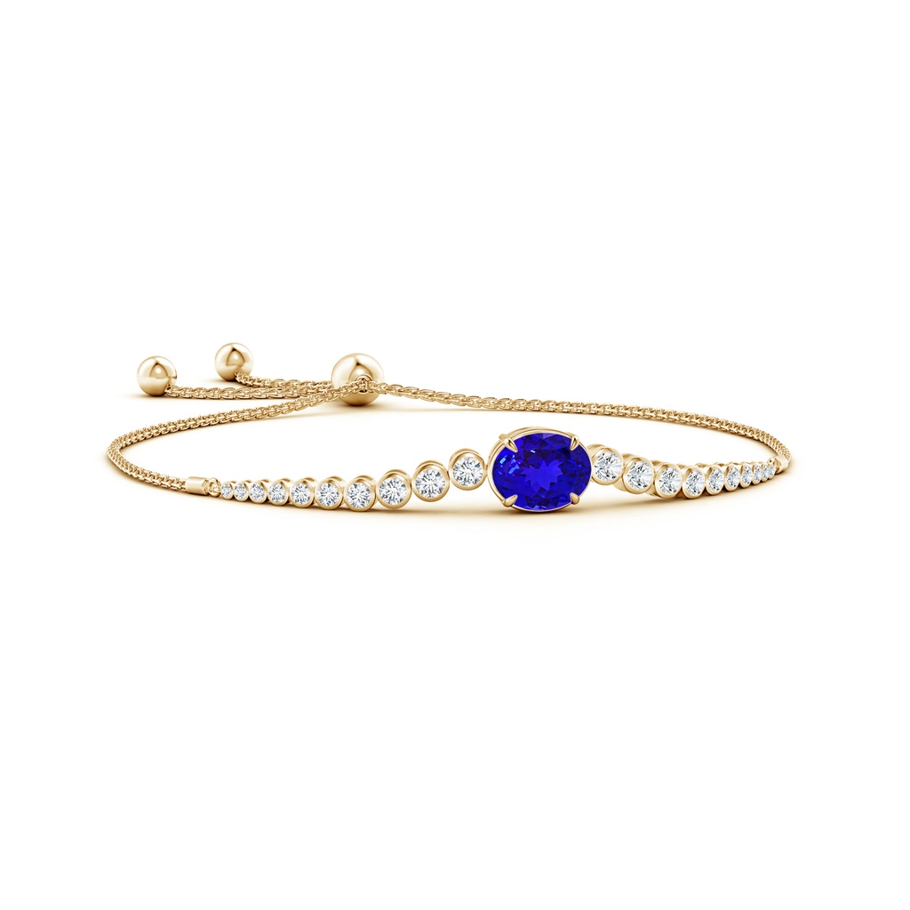 10x8mm AAAA Oval Tanzanite Bolo Bracelet with Bezel Diamonds in Yellow Gold