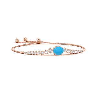 10x8mm AAAA Oval Turquoise Bolo Bracelet with Bezel Diamonds in Rose Gold