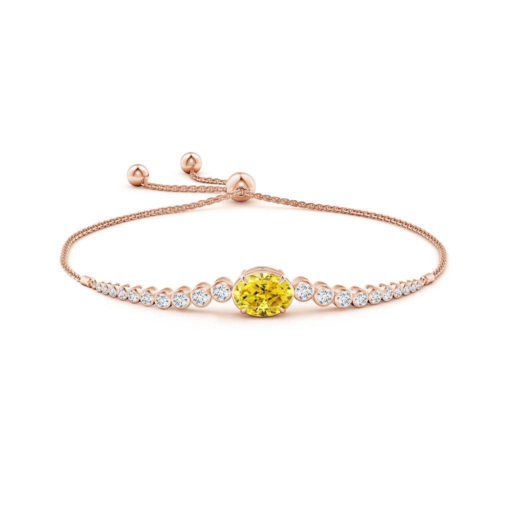 7x5mm AAAA Oval Fancy Intense Yellow Diamond Bolo Bracelet with Bezel Accents in Rose Gold - side 199