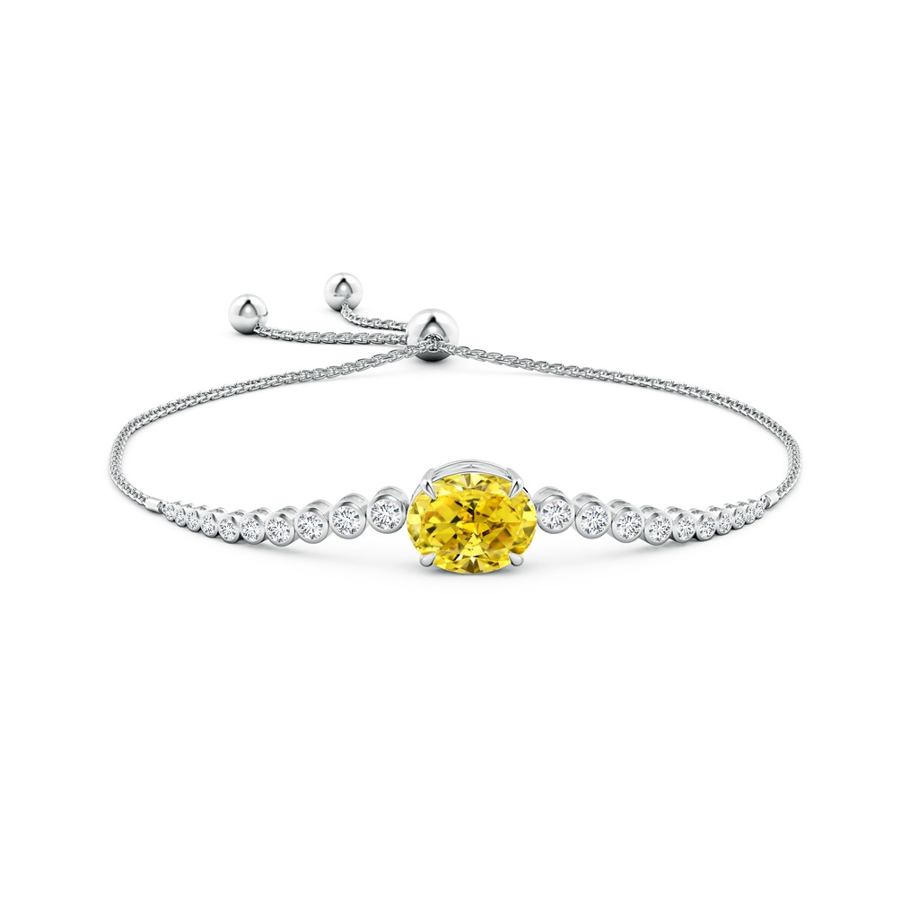 8x6mm AAAA Oval Fancy Intense Yellow Diamond Bolo Bracelet with Bezel Accents in White Gold - side 199