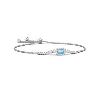 7x5mm AAA Emerald-Cut Aquamarine Halo Bolo Bracelet in White Gold