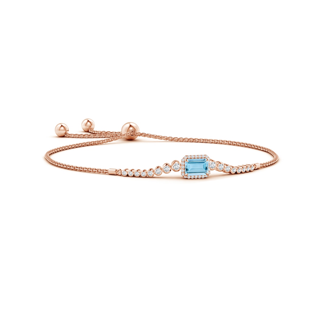 7x5mm AAAA Emerald-Cut Aquamarine Halo Bolo Bracelet in Rose Gold