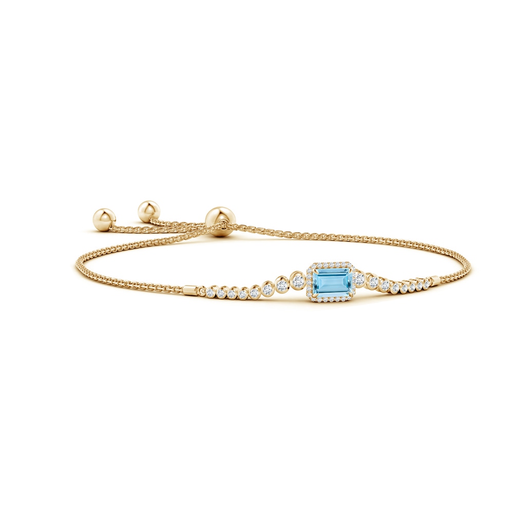 7x5mm AAAA Emerald-Cut Aquamarine Halo Bolo Bracelet in Yellow Gold