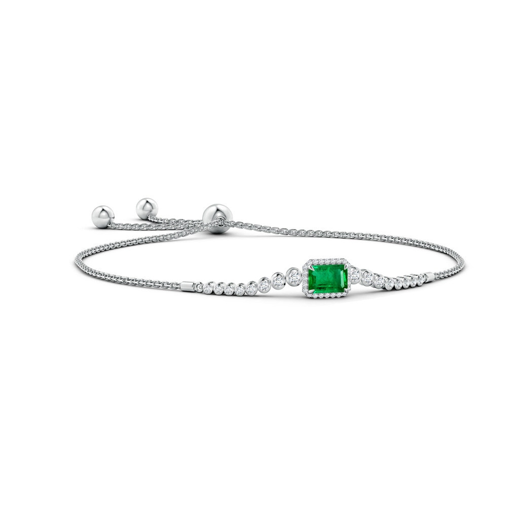 7x5mm AAA Emerald-Cut Emerald Halo Bolo Bracelet in White Gold