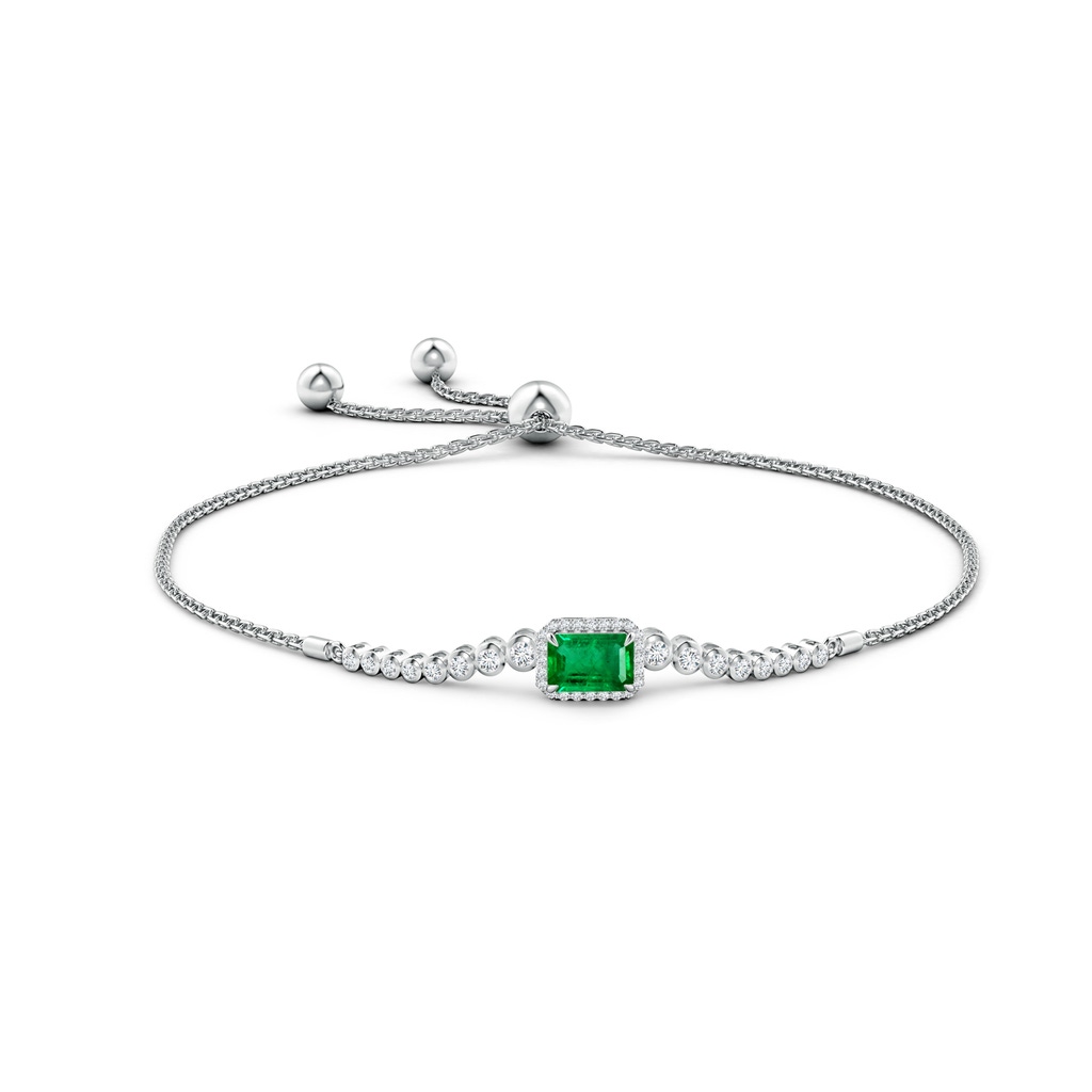 7x5mm AAA Emerald-Cut Emerald Halo Bolo Bracelet in White Gold Side-1