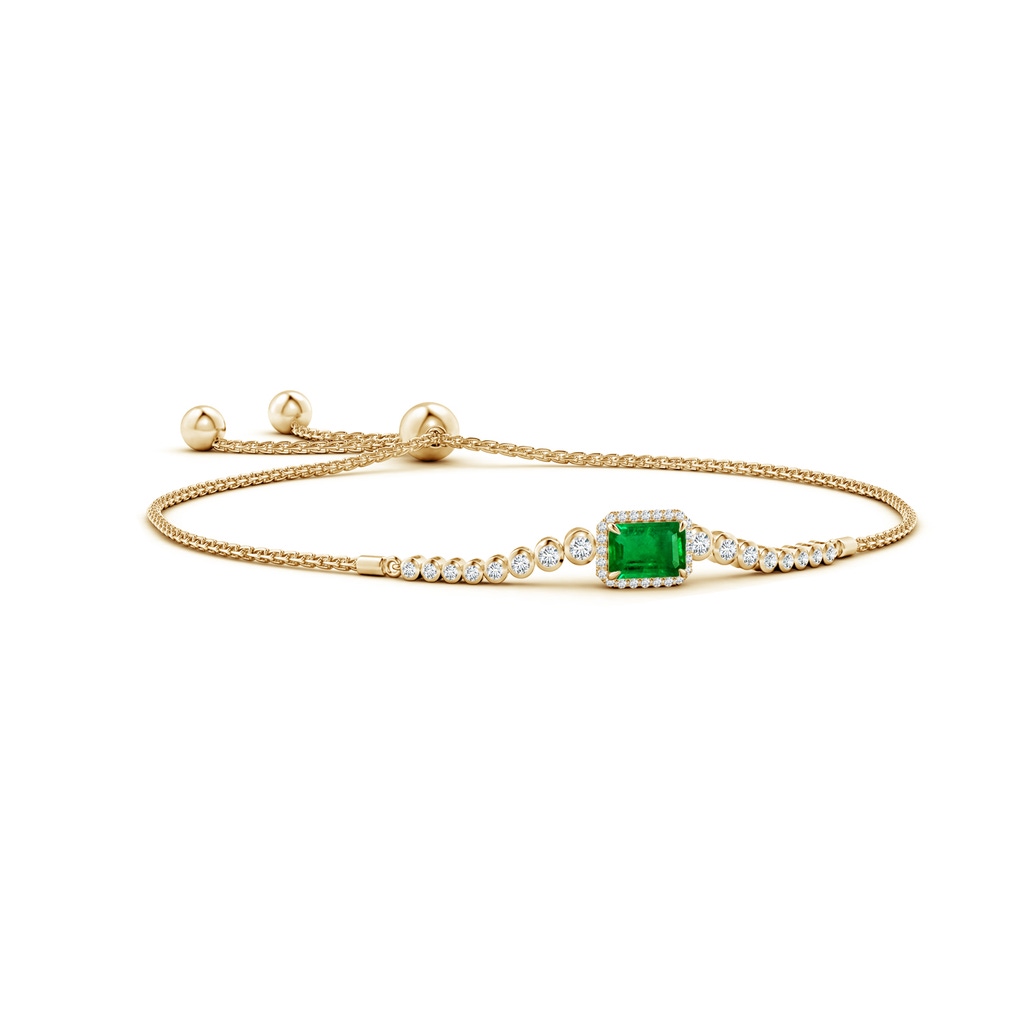 7x5mm AAAA Emerald-Cut Emerald Halo Bolo Bracelet in Yellow Gold